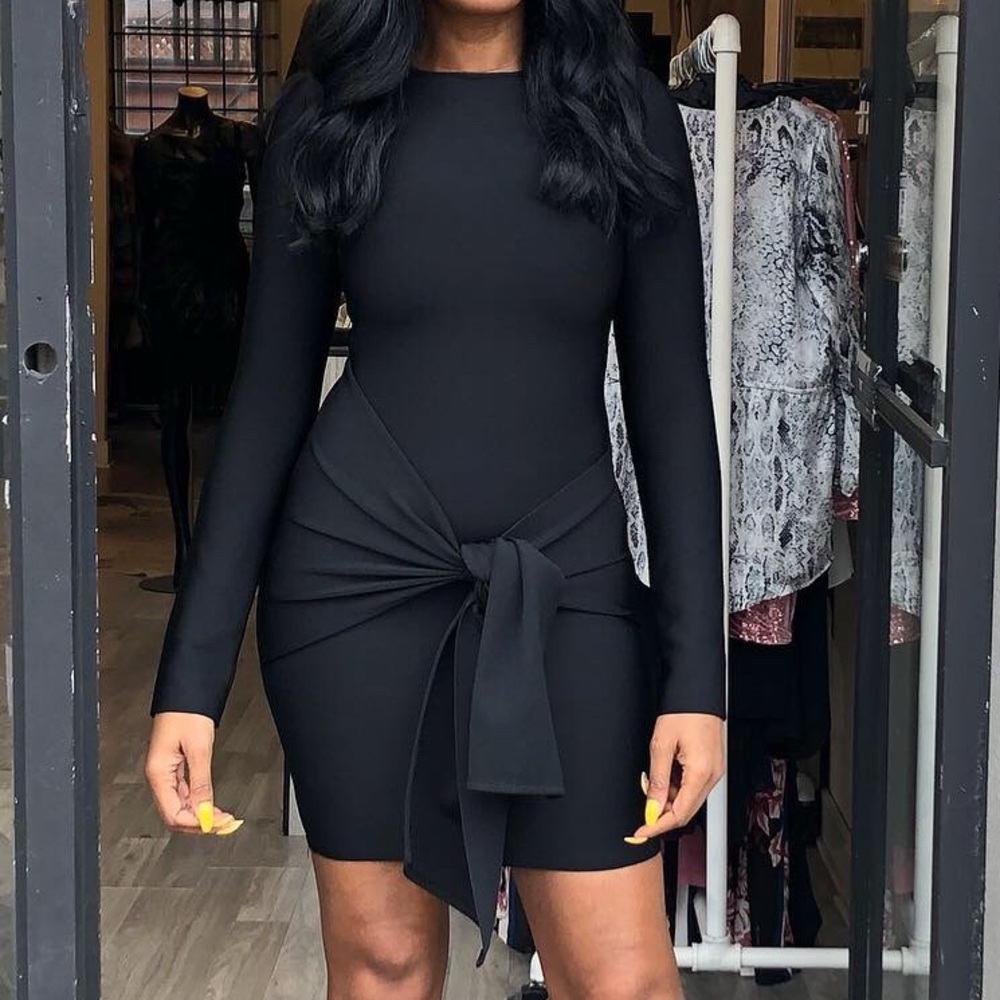 Black Long Sleeve Bandage Dress Sz M